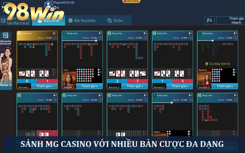 Sảnh MG Casino với nhiều game cá cược đỉnh cao