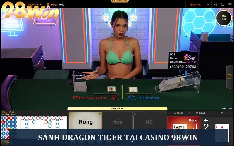 Giao diện 1 ván chơi Dragon Tiger tại 98win  